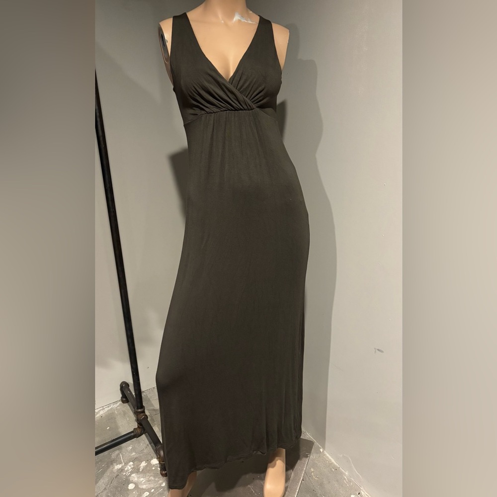 V Neck Olive Green Maxi Dress